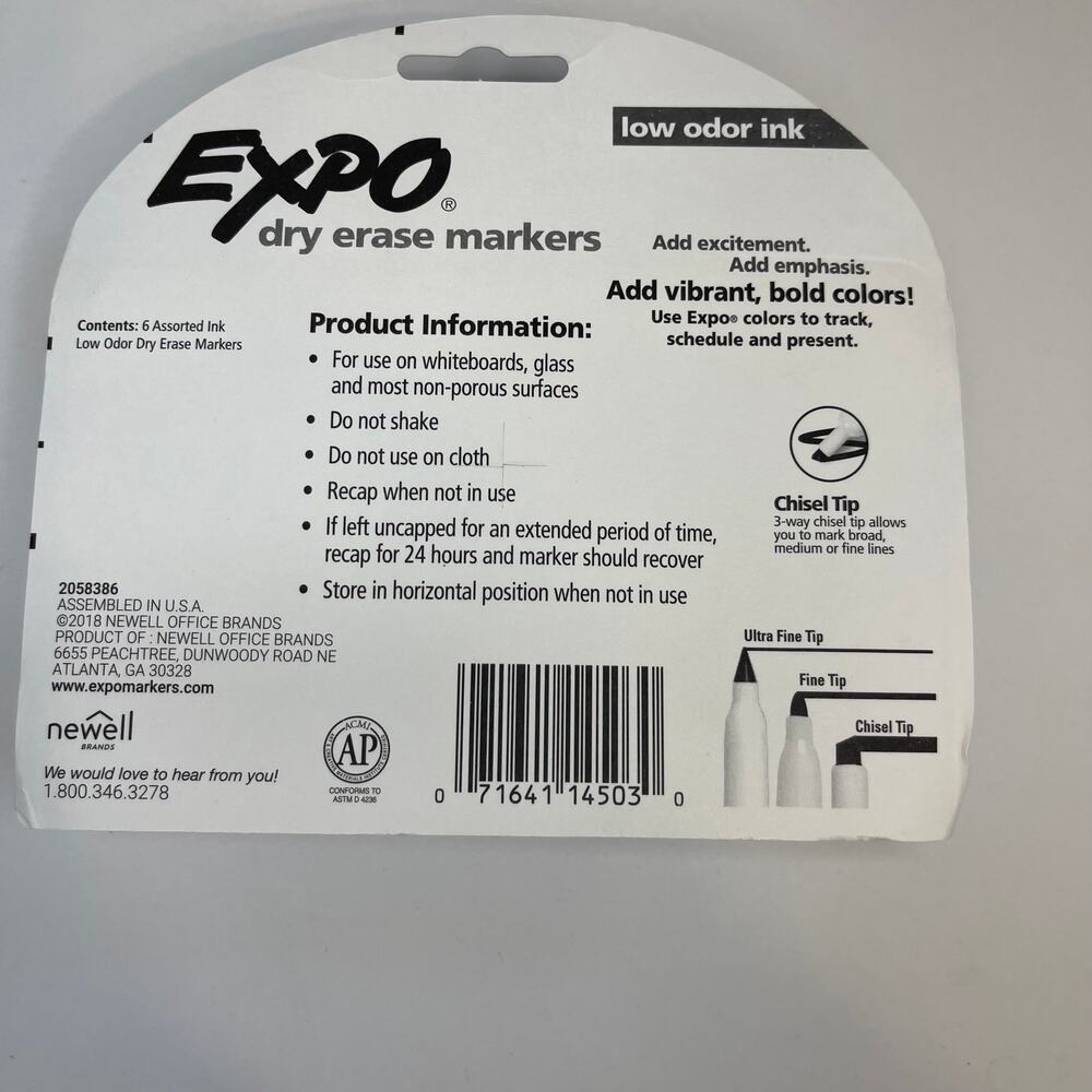 Expo Dry Erase Chisel Tip Markers, Low Odor, 6 Ct - Picture 2 of 2